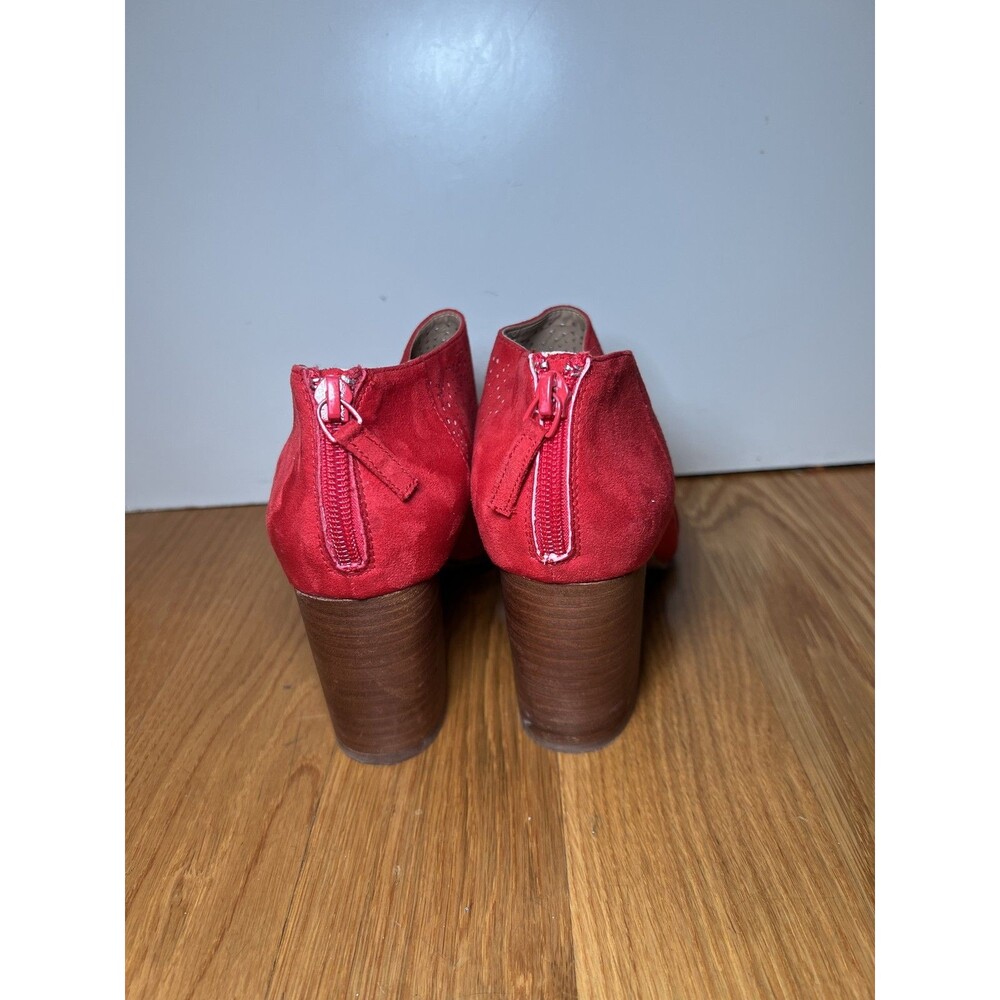 Anabelle Shoes Womens Size 8 Red Cutout Peep Toe Chunky Heel Suede Zip Sandals - Picture 6 of 10